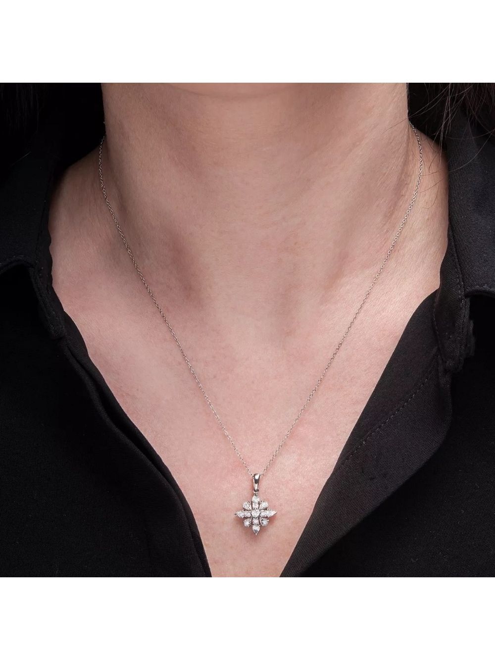 DIAMOND CLUSTER 18" PENDANT NECKLACE (1/10 CT. T.W.) 100% GUARANTEED! - Picture 2 of 4